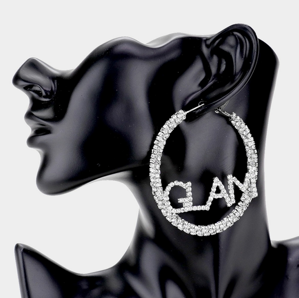Silver Rhinestone GLAM Round Crystal Hoop Earrings